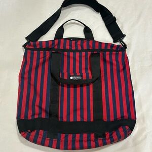 LeSportsac Spectator Collection Tote Crossbody Bag Navy Red Stripe Nautical